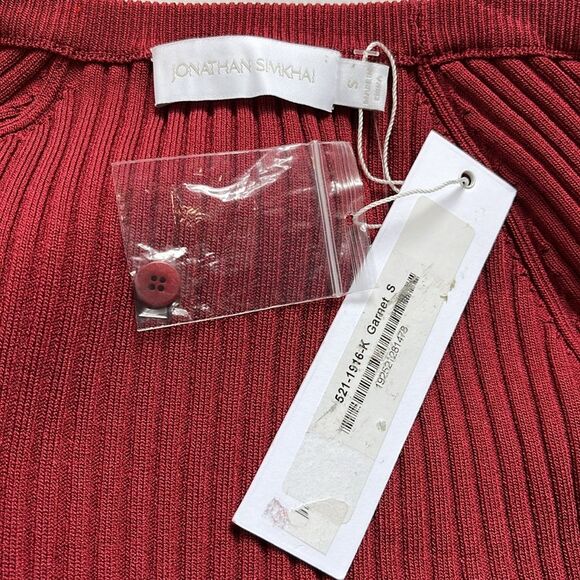 NWT Jonathan Simkhai | Lisa Ribbed Long Sleeve Midi Dress in Garnet Burgundy S - Picture 7 of 8